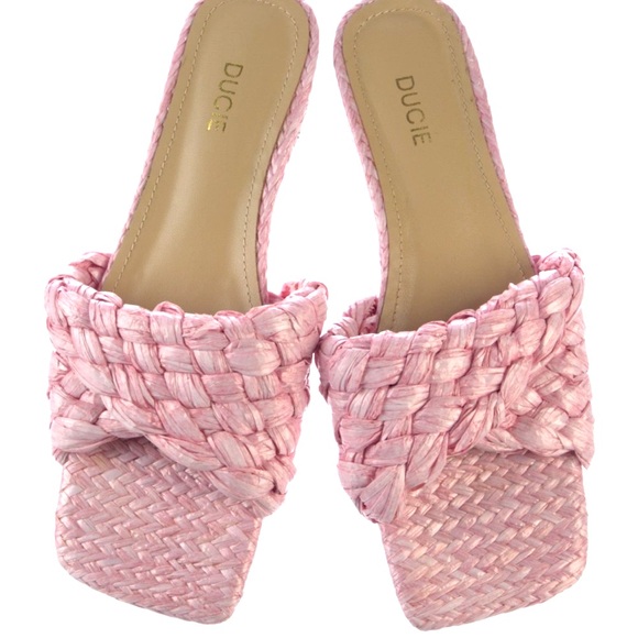 DUCIE LONDON RAFFIA AND LEATHER SLIDES - Picture 4 of 12